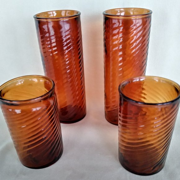 Amber Swirled Glasses Ice Tea Juice Handblown